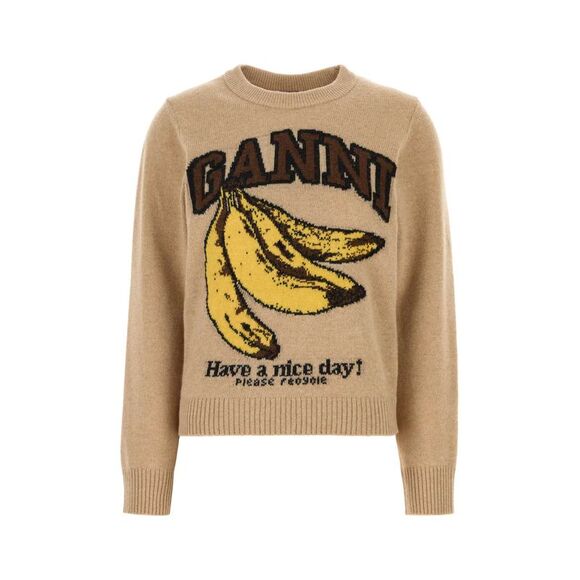 GANNI Sweaters - Ganni Women Cappuccino Wool Blend Sweater